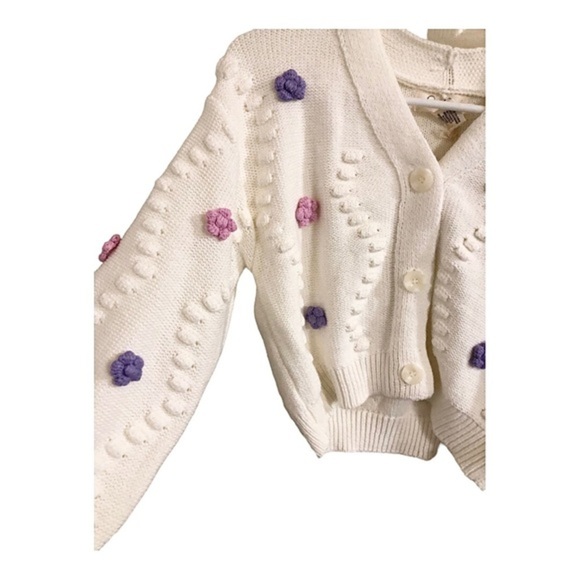 Jessica Simpson cream embroidery applique cable knit cardigan sweater size Small - Picture 4 of 11